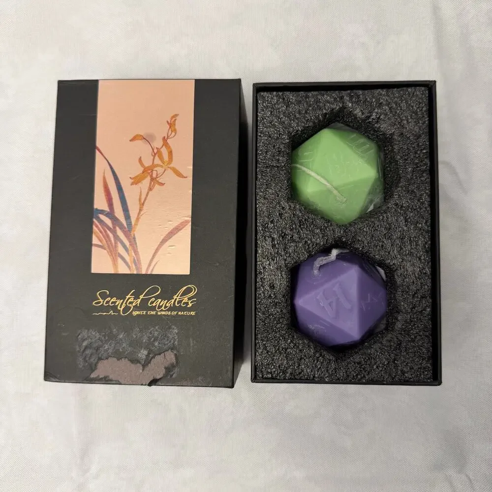 Set of 2 Geometric Dice Candles D20 Style‎ Polyhedral Scented Boxed D&D Gaming